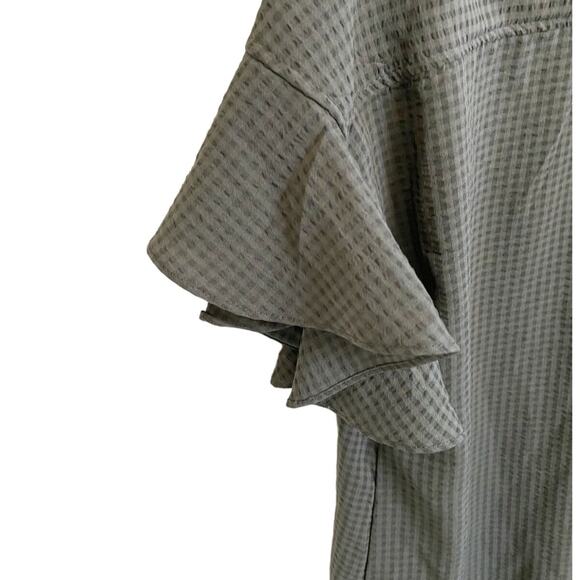 Max Studio Green Checkered Button‎ Up Shirt Flutter Sleeve - M - Picture 2 of 10